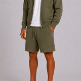 Washed Olive Zip Hoodie & Shorts Set