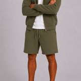 Washed Olive Zip Hoodie & Shorts Set