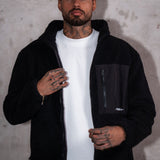 Sherpa Fleece Tech Zip Up Jacket - Black