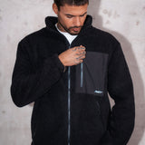 Sherpa Fleece Tech Zip Up Jacket - Black