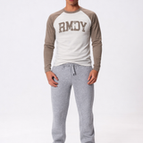 College Baseball Long Sleeve Tee - Mocha / White