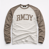 College Baseball Long Sleeve Tee - Mocha / White