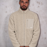 Sherpa Fleece Tech Zip Up Jacket - Stone