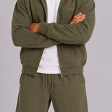 Washed Olive Zip Hoodie & Shorts Set
