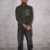 Sherpa Fleece Tech Zip Up Jacket - Olive