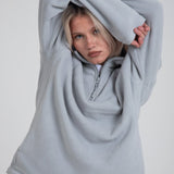 Zandkleurige sherpa-jas met 1/4 rits