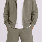 Washed Olive Zip Hoodie & Shorts Set
