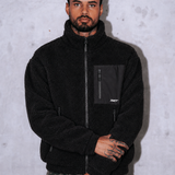 Sherpa Fleece Tech Zip Up Jacket - Black