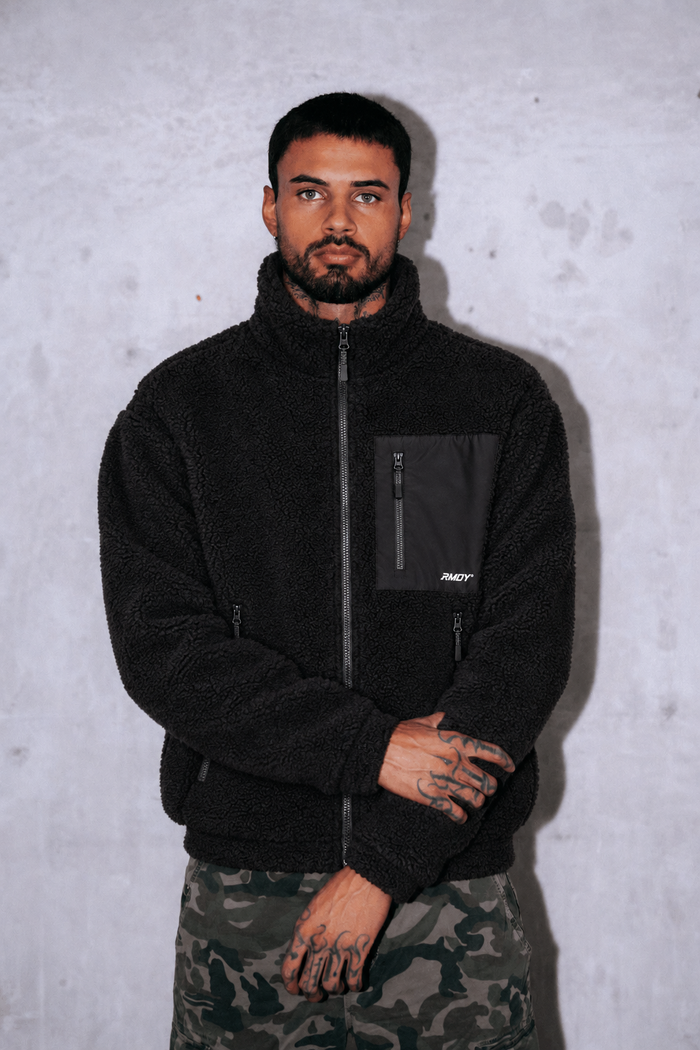Sherpa Fleece Tech Zip Up Jacket - Black