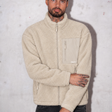Sherpa Fleece Tech Zip Up Jacket - Stone