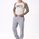 College Baseball Long Sleeve Tee - Mocha / White