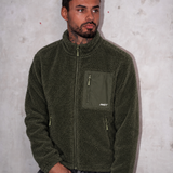 Sherpa Fleece Tech Zip Up Jacket - Olive