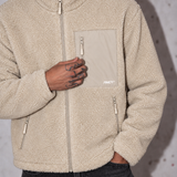 Sherpa Fleece Tech Zip Up Jacket - Stone